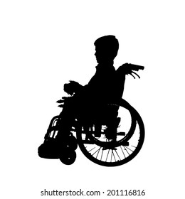 Silueta de Vector de un niño en silla de ruedas.