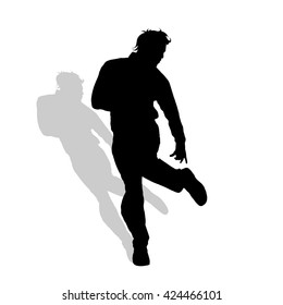 Vector silhouette of boy who dance on white background.