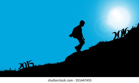 Vector silhouette of a boy who goes for the new year.