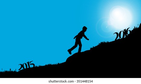 Vector silhouette of a boy who goes for the new year.