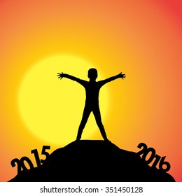 Vector silhouette of a boy who goes for the new year.