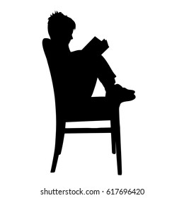 Vector silhouette of boy who read book.