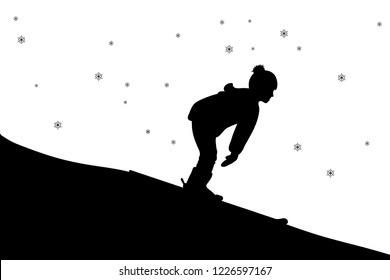 Vector silhouette of boy who skiing.