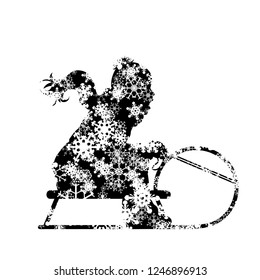 Vector silhouette of boy who sledding on snow toboggan.