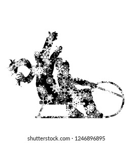 Vector silhouette of boys who sledding on snow toboggan.