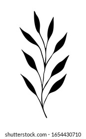 Vector silhouette of a branch with leaves. Element for design and decoration. Doodle