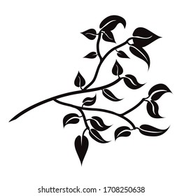 Vector silhouette of branch with leaves on white background. Symbol of nature.