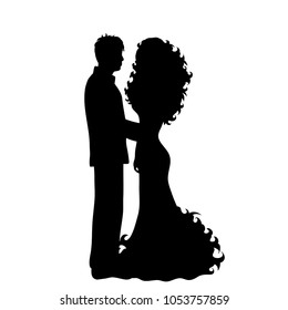 Vector silhouette of bride with groom on white background.