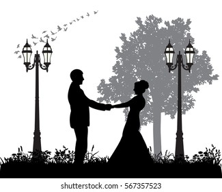 vector silhouette of the bride and groom, wedding card