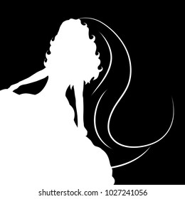 Vector silhouette of bride on white background.