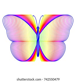 Vector silhouette of bright butterfly from multi-colored stripes