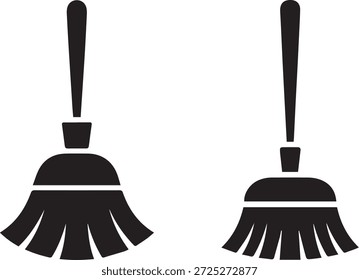 Silhueta vetorial de uma vassoura de limpeza em preto. Simples ferramenta de limpeza doméstica isolado no fundo branco. Perfeito para projetos de higiene, limpeza, casa e limpeza.