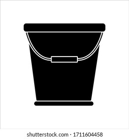 Vector silhouette of a bucket for the garden on a white background. For agriculture, watering the soil and plants. Flat design objects without filling. Vector and stock illustration.