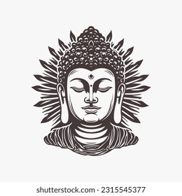 Vector silhouette of Buddha line drawing. Sketch of meditating buddah statue. Vector illustration isolated on white