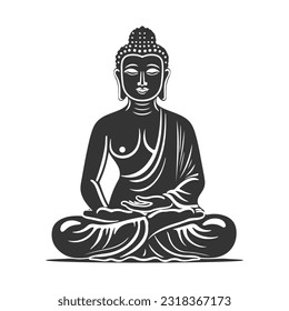 Vector silhouette of Buddha line drawing. Sketch of meditating buddah statue. Vector illustration isolated on white buddha sitting in lotus position