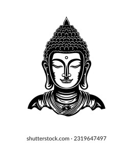 Vector silhouette of Buddha line drawing. Sketch of meditating buddah statue. Vector illustration isolated on white keep calm