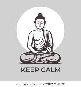 Vector silhouette of Buddha line drawing. Sketch of meditating buddah statue. Vector illustration isolated on white buddha sitting in lotus position logo keep calm