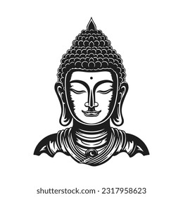 Vektor Silhouette der Buddha Statue Linie Zeichnung. Skizze der meditierenden Buddah-Statue. Vektorgrafik einzeln auf Weiß Stille Logo-Vorlage aufbewahren
