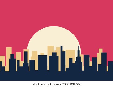 silueta vectorial de los edificios de la ciudad por la noche