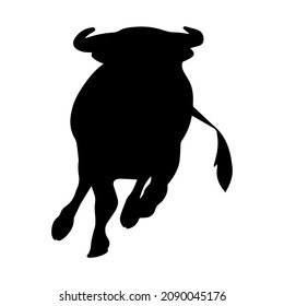 Vector Silhouette Of A Bull, Cattle. The Bull Is Ready To Attack, Aggressive Animal, Corrida. Bull Or Bison In Motion, Running.