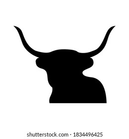 Vector silhouette of a bull, logo with a bull's head. Head of a horned animal, sign of a calf. Vector bull head, calm pose. Bull 2021, symbol of the new year.