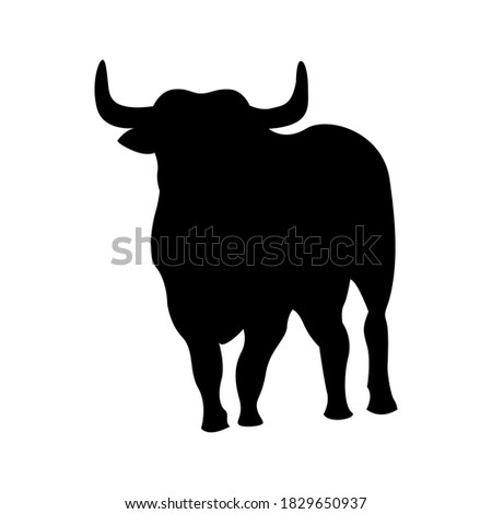 Vector silhouette of a bull. Symbol of 2021. Wild animal, silhouette of a healthy bull with horns. The animal is waiting. Ready-made emblem or logo.