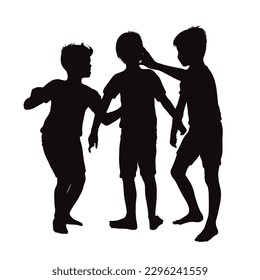 Vector silhouette of bullying children on white background. Symbol of violence and abuse.