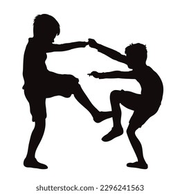 Vector silhouette of bullying children on white background. Symbol of violence and abuse.