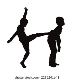 Vector silhouette of bullying children on white background. Symbol of violence and abuse.