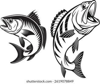 Uma silhueta vetorial Imagem de pacote Peixe negro com um fundo branco