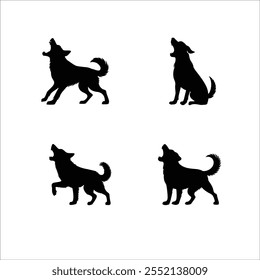 Vector Silhouette Of Burking Dogs
