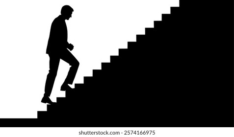  Vector Silhouette - Business Man Climbing a Staircase - Symbolism - Success Steps and Goals