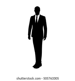 Vector silhouette of business man standing in a suit at the lecture. Businessman, teacher, lawyer, merchant, dealer manager, engineer, politician, presenter, actor