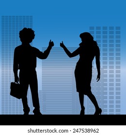 Vector silhouette of a business people in the city.