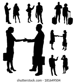 Vector silhouette of business people on a white background.