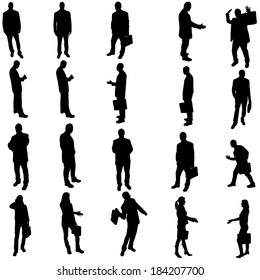 Vector silhouette of business people on a white background.