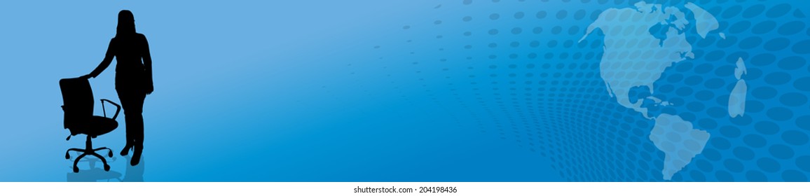 Vector silhouette of business people on the background of the globe.