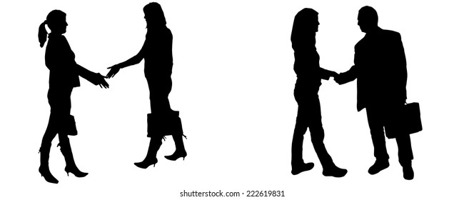 Vector silhouette of business people on white background.