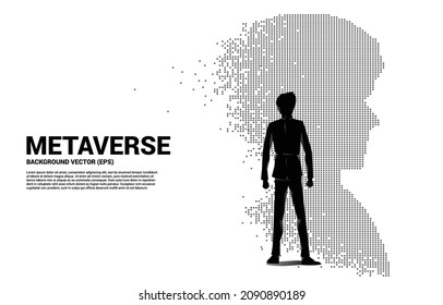 Vector Silhouette of businessman with head from pixel transformation . Concept background human future and technology