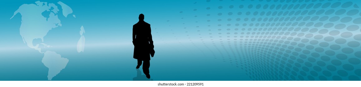 Vector silhouette of businessman on the background of the globe.