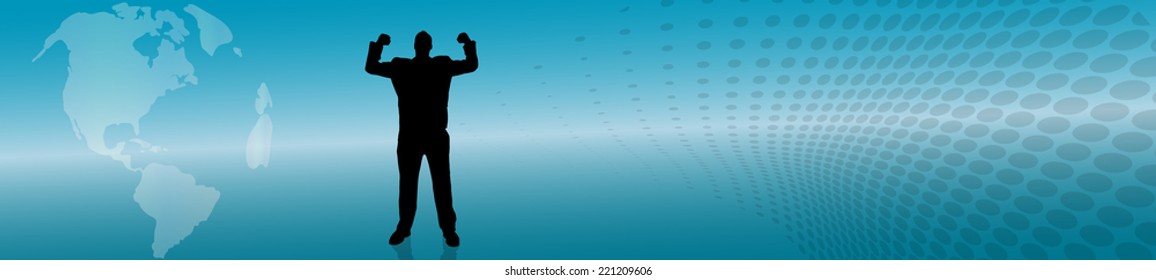 Vector silhouette of businessman on the background of the globe.