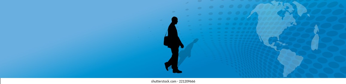 Vector silhouette of businessman on the background of the globe.