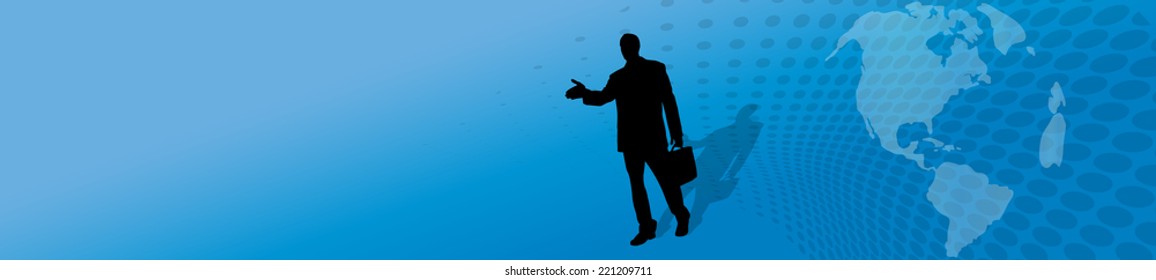 Vector silhouette of businessman on the background of the globe.