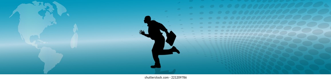 Vector silhouette of businessman on the background of the globe.