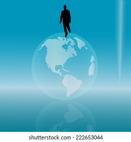 Vector silhouette of a businessman on the globe.