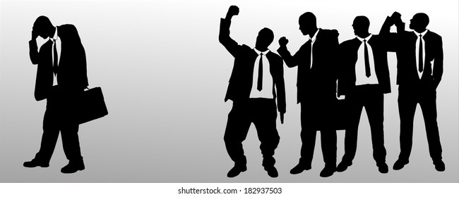 Vector silhouette of businessman on a gray background.