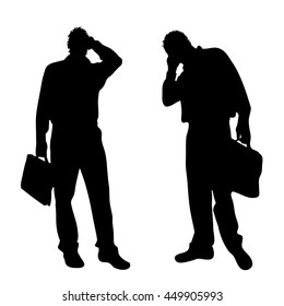 Vector silhouette of businessman on white background.
