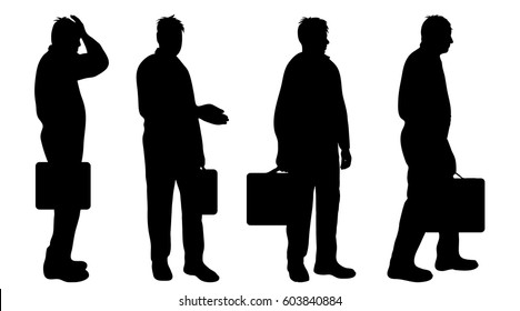 Vector silhouette of businessman on white background.