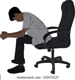 Vector silhouette of businessman are thinking and sitting on the office chair, One young man tired sad despair, Full length on white background, man sitting with symbolizing sadness and depression