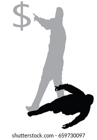 Vector silhouette of businessmen success and get dollar on white background